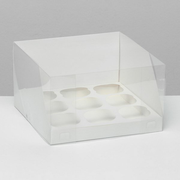 Кондитерская складная коробка для 9 капкейков белая 23.5 x 23 x 14 см