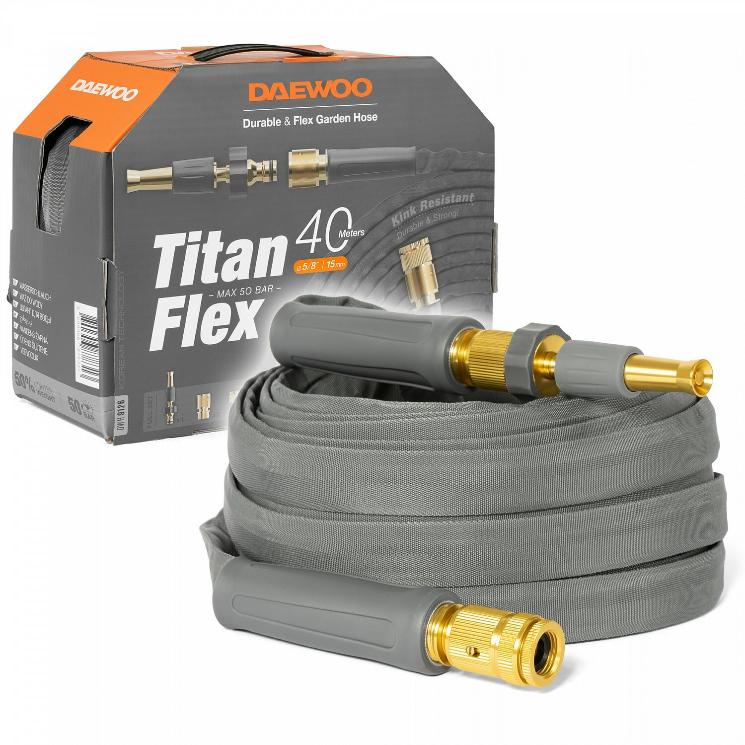 Шланг для полива DAEWOO TitanFlex DWH 9126 40м 15мм 5/8" с комплектом для полива