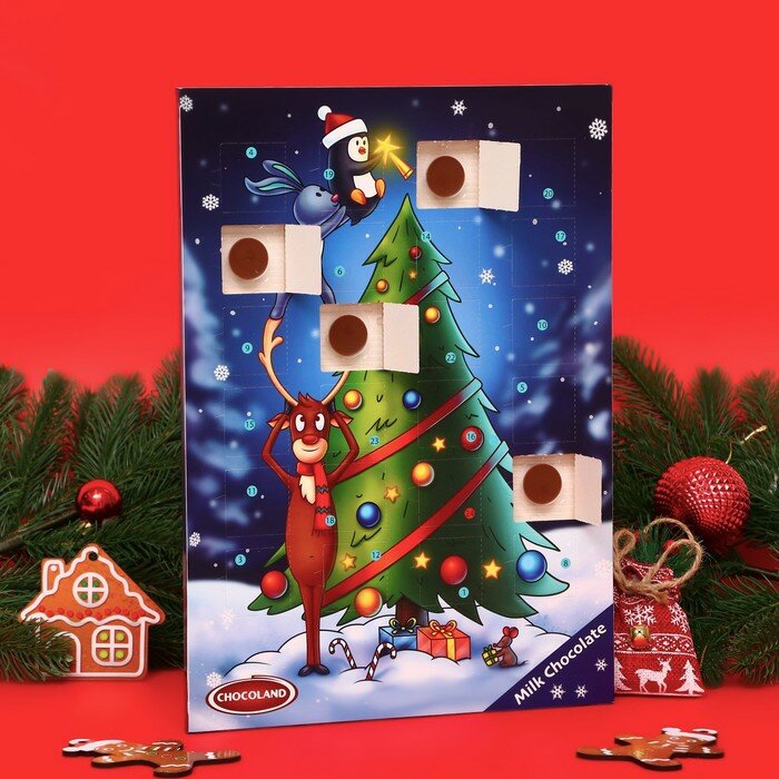 Chocoland Адвент календарь с мини плитками из молочного шоколада "Новогодний олень" 50 г
