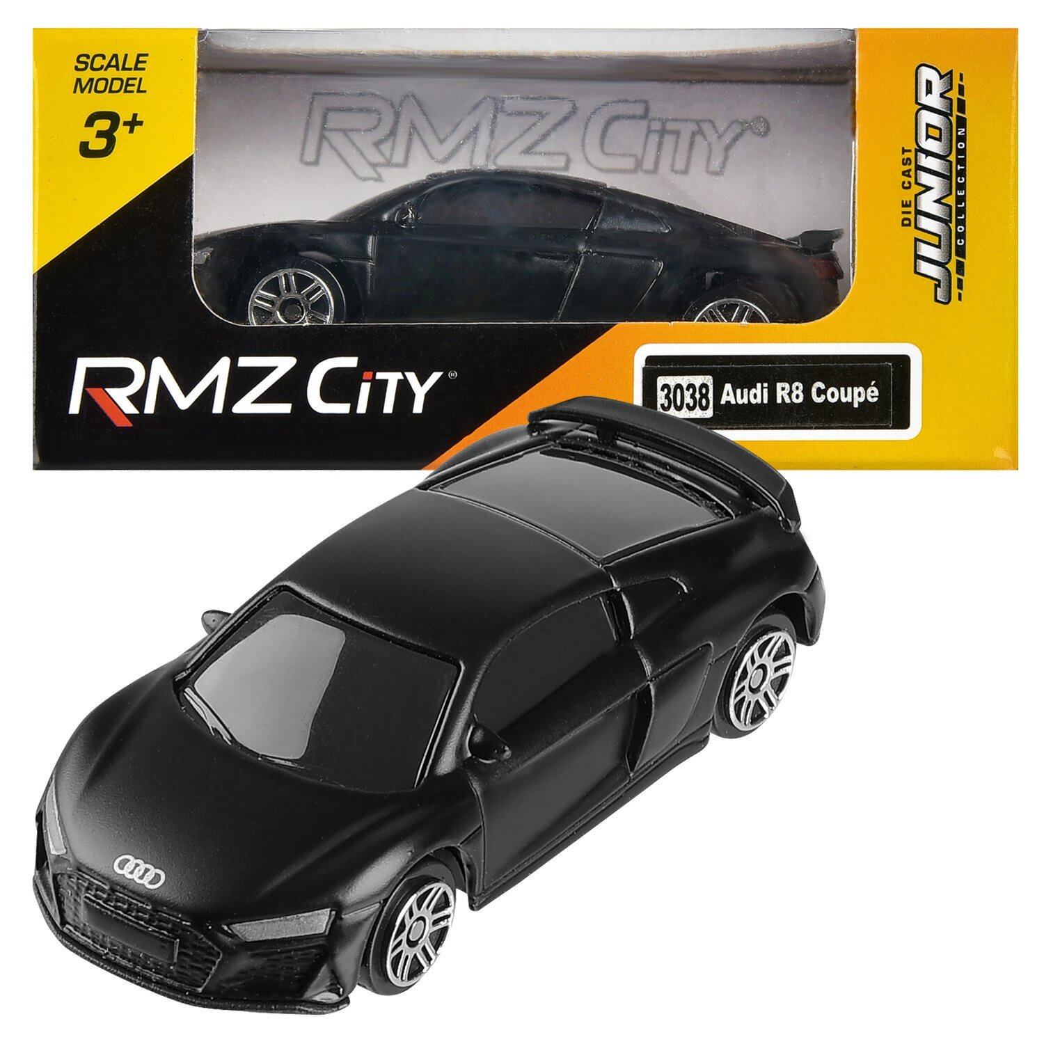 Машина металлическая RMZ City 1:64 Audi R8 Coupe 2019, без механизмов, чёрный матовый цвет