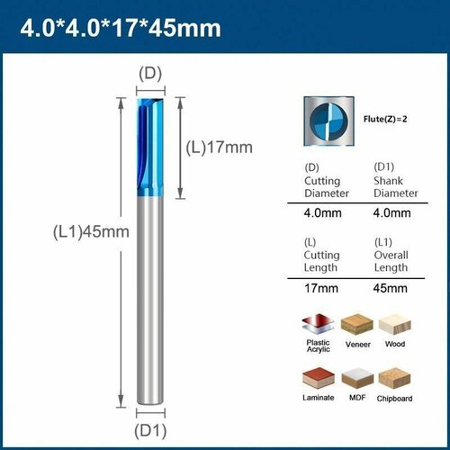 Фреза прямая двухзаходная XCAN 4х17х45мм с нано-синим покрытием фрезерный станок с чпу 2 головки для резки и резки древесины и мдф станок с чпу 4x8