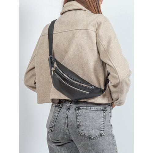 Сумка  поясная cagia, фактура гладкая, черный