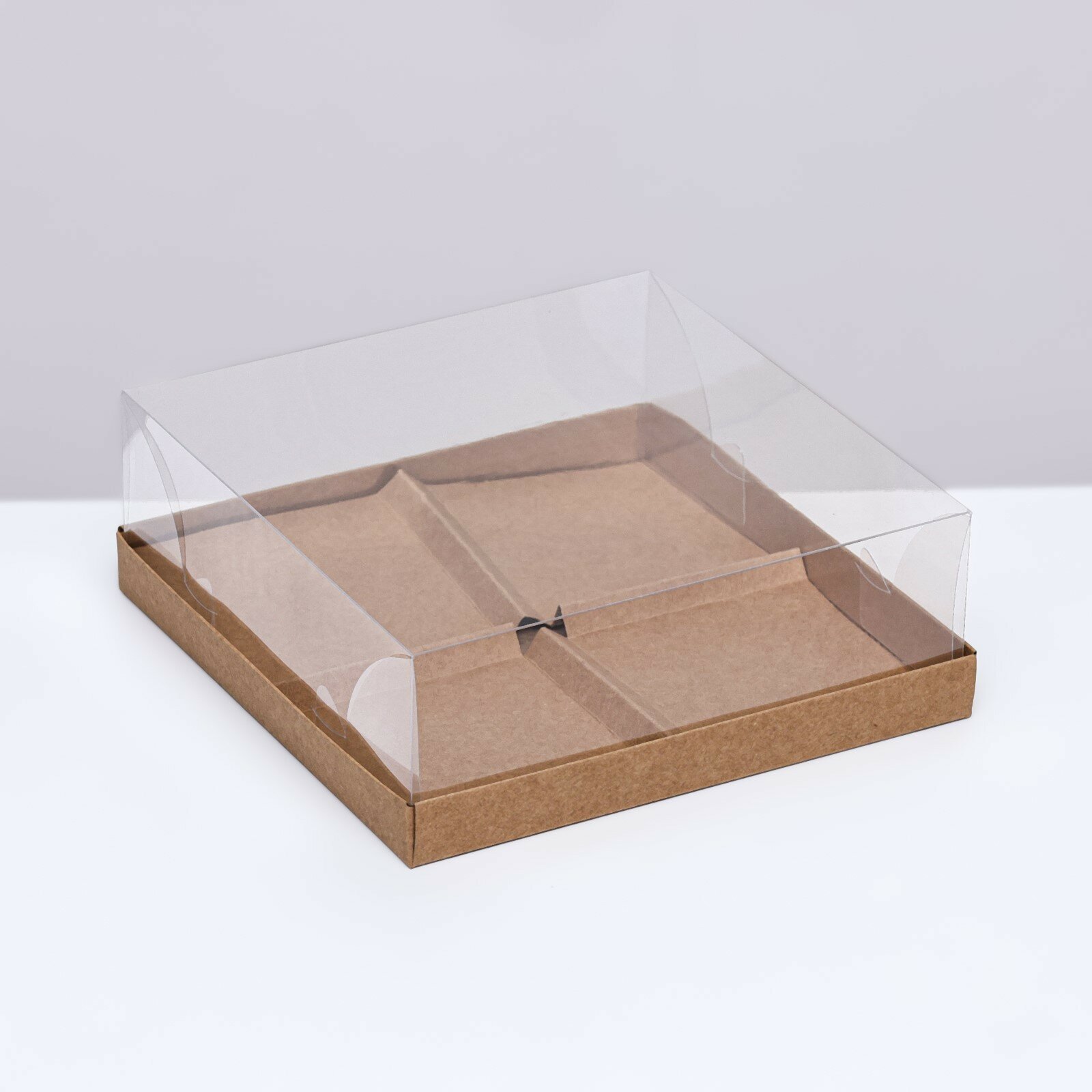Коробка для муссовых пирожных 4 штуки, 17x17x6 Крафт (1шт.)