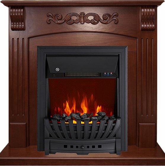 фото Каминокомплект Sorrento угловой - Орех с очагом Aspen Black
