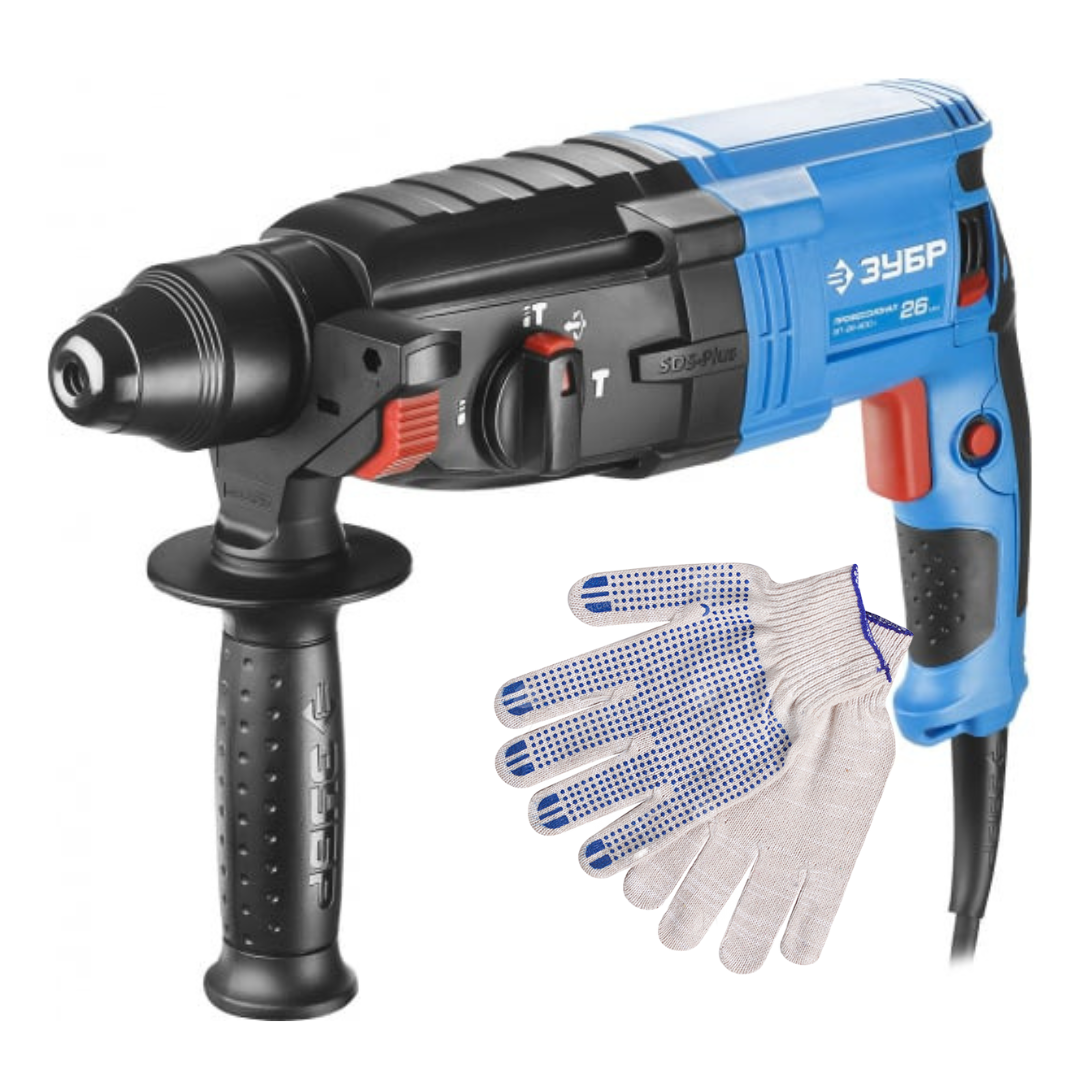 фото Перфоратор SDS Plus ЗУБР Профессионал ЗП-26-800 К + рабочие перчатки