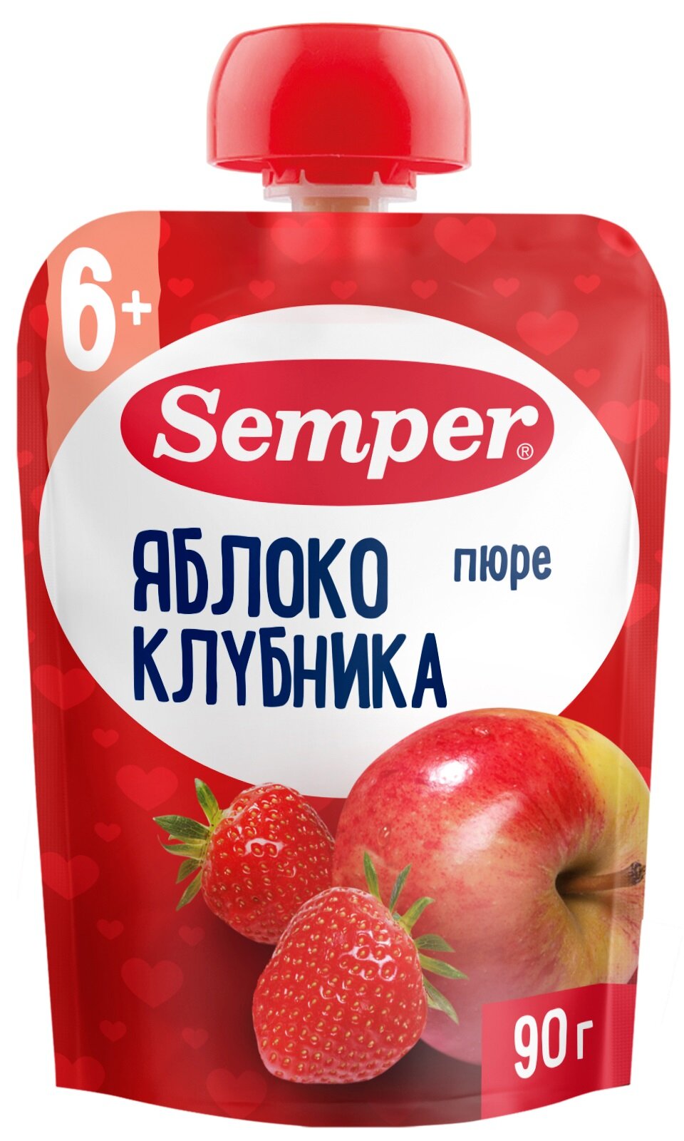 Semper - пюре яблоко и клубника (пауч), 6 мес, 90гр