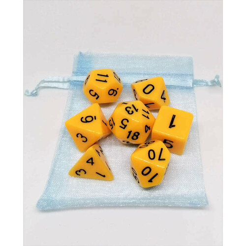 Набор кубиков для игры DnD в мешочке желтый (DnD43)