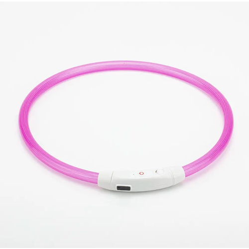 Светящийся ошейник для собак 50см розовый, Светодиодный LED ошейник для собак, Дрессировка, Поводок
