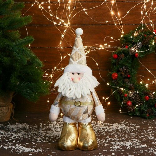 Мягкая игрушка Дед Мороз в костюме с ромбиками стоит, 15х30 см, золото