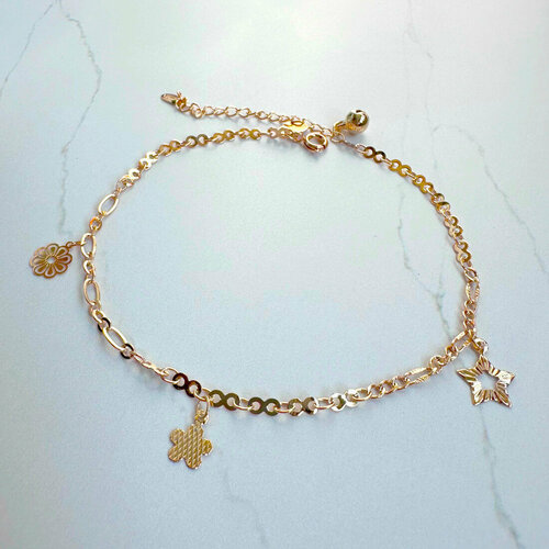 Браслет на ногу XUPING JEWELRY Браслет на ногу Xuping с цветами и звездой (24+5 см.), бижутерный сплав, золочение, с подвеской, золотой