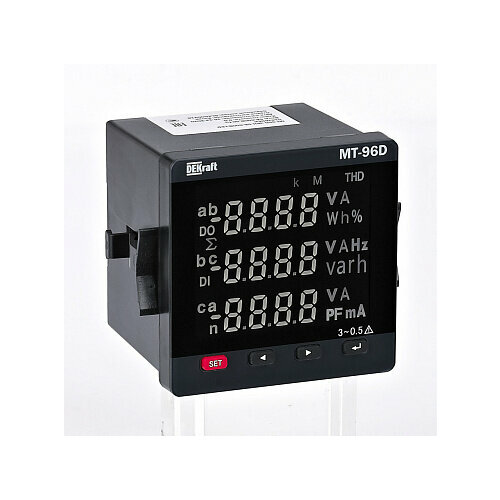 Dekraft 51412DEK Мультиметр цифровой 72х72мм трехфазный, вход 600В 5А, RS485, LCD-дисплей МТ-72D 1 шт. dekraft 50301dek амперметр цифровой 72x72мм однофазный вход 5а выход do led дисплей ам 72d 1 шт