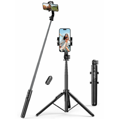 mobile stand with selfie stick and tripod xt 02 aluminium alloy bluetooth remote control selfie stick black Палка-штатив для селфи UGREEN LP586 (15062) регулируемая по высоте до 1,5 метров. Цвет: черный