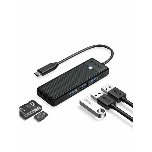 Концентратор ORICO USB-C с 3x USB-A, слотом для SD и Micro SD, черный (ORICO-PAPW3AT-C3-015-BK-EP)