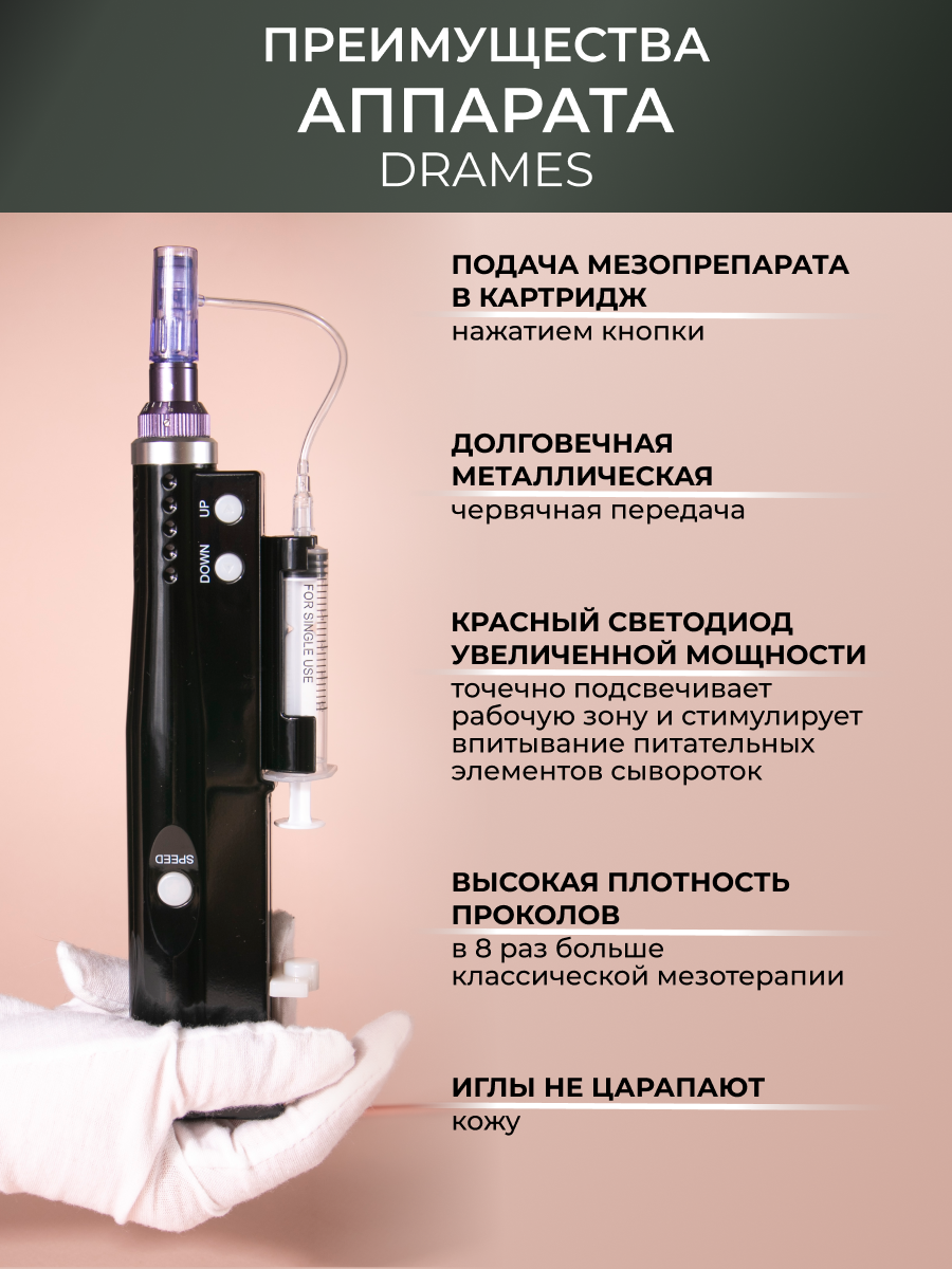 Dr.pen DraMes Medoderma Дермапен / Аппарат для фракционной мезотерапии с подачей раствора / электрический мезороллер для лица, чёрный