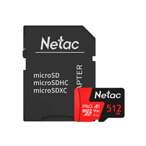Карта памяти Netac microSDXC P500 Extreme Pro 512Gb + adapter NT02P500PRO-512G-R черный