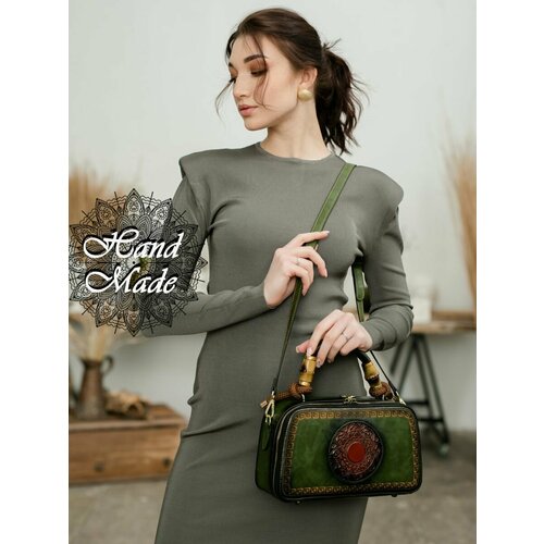 фото Сумка багет lumida, фактура тиснение, зеленый
