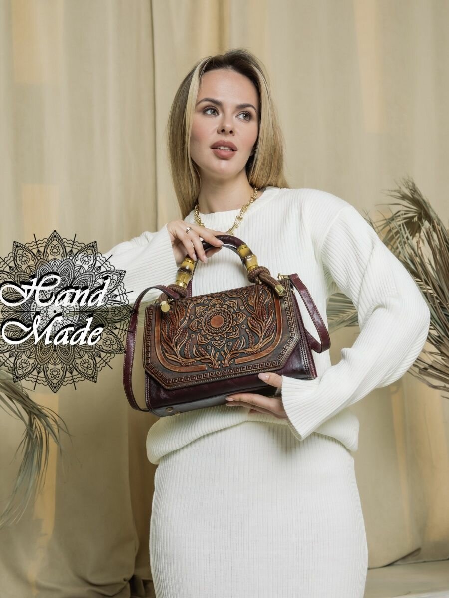 фото Сумка ручная работа ретро винтажная натуральная кожа дамская