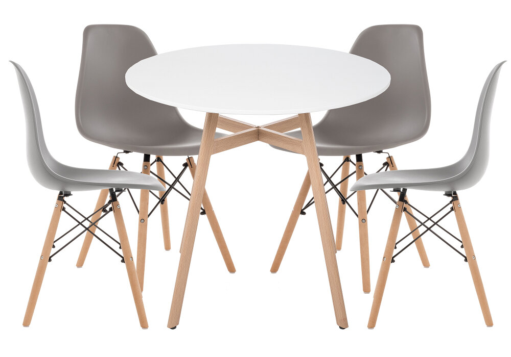 Обеденная группа KAPIOVI GANORA 80, белый стол, серые стулья