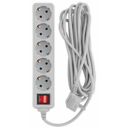 Сетевой фильтр PC Pet AP01006-5-G длина кабеля 5 м, 5 розеток, цвет серый, упаковка пакет ПЭ 6 шт. (619891)