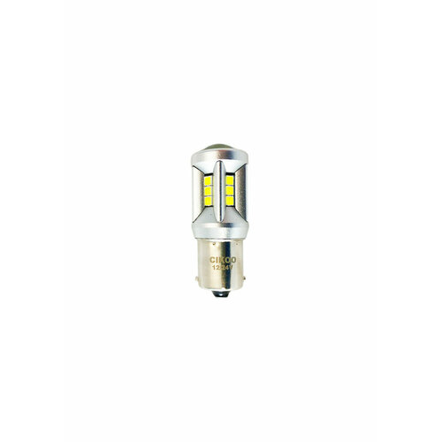 Светодиодная автомобильная лампа CIKOO P21W 12/24V. 5000К. 21 SMD+Линза. обманка CANBUS