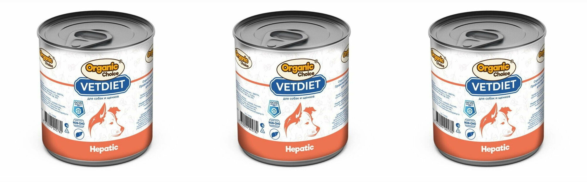 Organic Сhoice Консервы для собак и щенков профилактика болезней печени Vet Hepatic 340 г , 3 шт