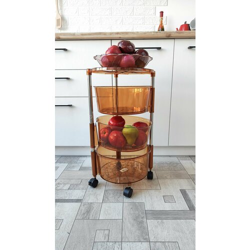 Этажерка комод пластиковая круглая прозрачная с поворотными полками 3-х ярусная на колесах