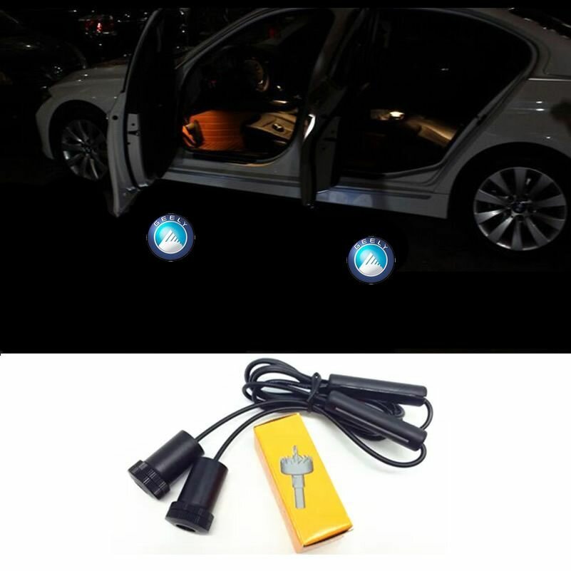 Светодиодная подсветка для двери автомобиля врезной проектор с логотипом Geely