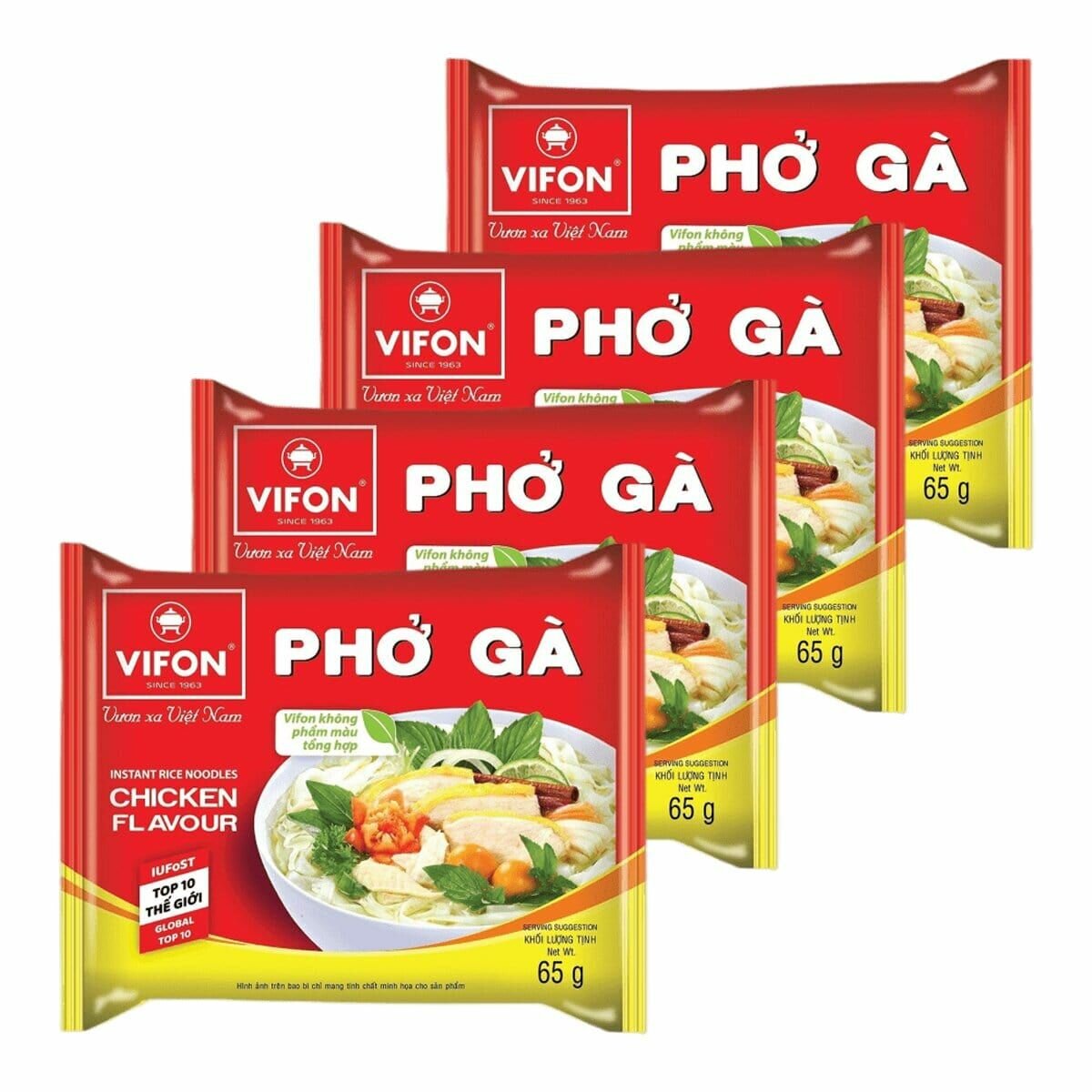 Лапша быстрого приготовления рисовая Pho ga со вкусом курицы Vifon, пачка 65 г х 4 шт