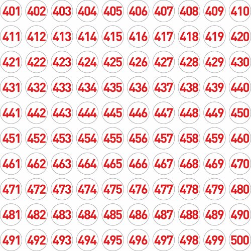 Набор наклеек цифры 401 - 500, 100 штук