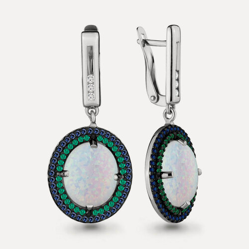 Изображение товара Серьги, серебро, 925 проба, изумруд, опал, фианит, сапфир