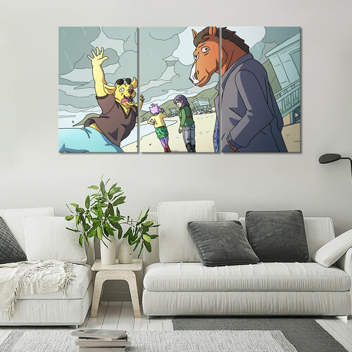 Модульная картина/Модульная картина на холсте в подарок/Horseman Bojack and friends/Конь Боджек и друзья 150х80