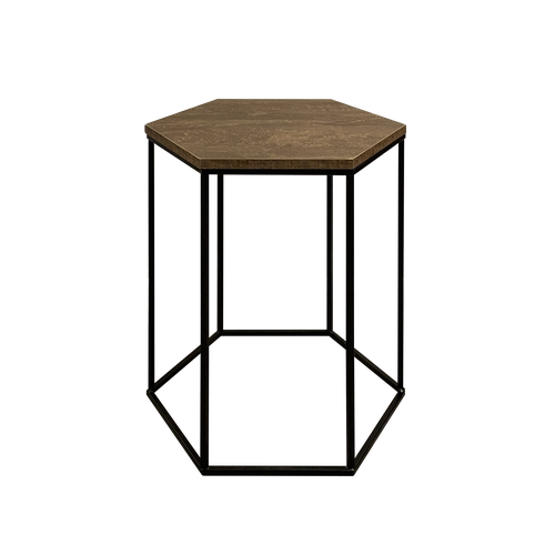 Столик журнальный/придиванный на металлическом каркасе гексагон, цвет столешницы красно-коричневый