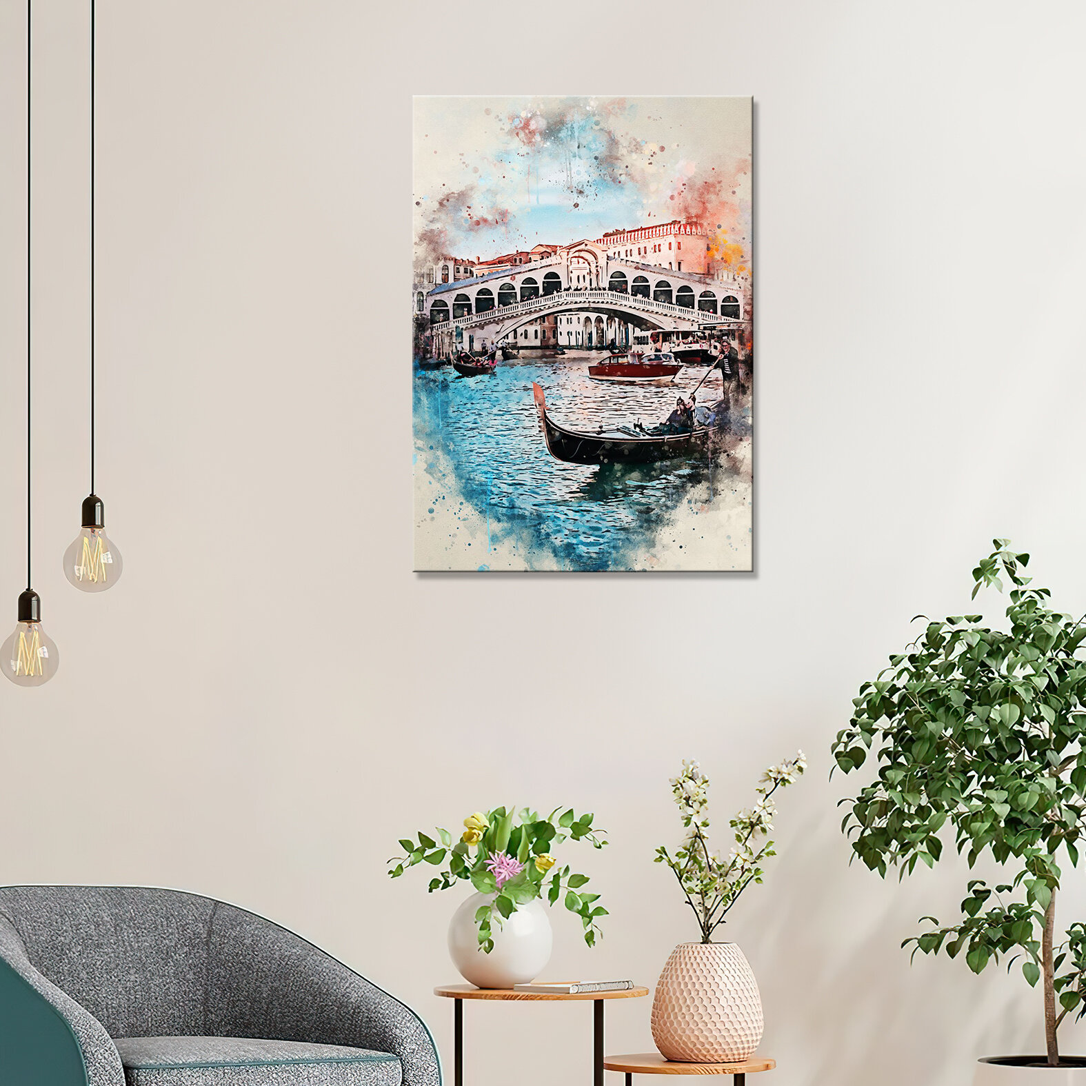 Интерьерная картина на холсте - Венеция каналы акварель 20х30