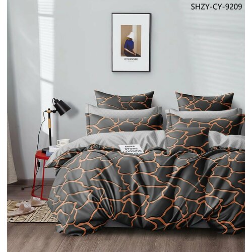 КПБ Сатин 100% хлопок , Евро , пододеяльник 200*220, простыня 220*240, наволочки 70*70 , черно-серый