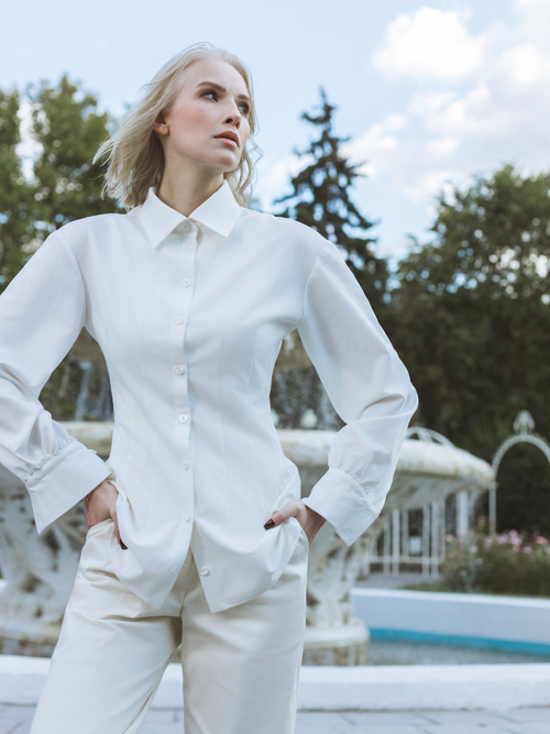 Рубашка  EDGE, классический стиль, прилегающий силуэт, однотонная, размер m, белый