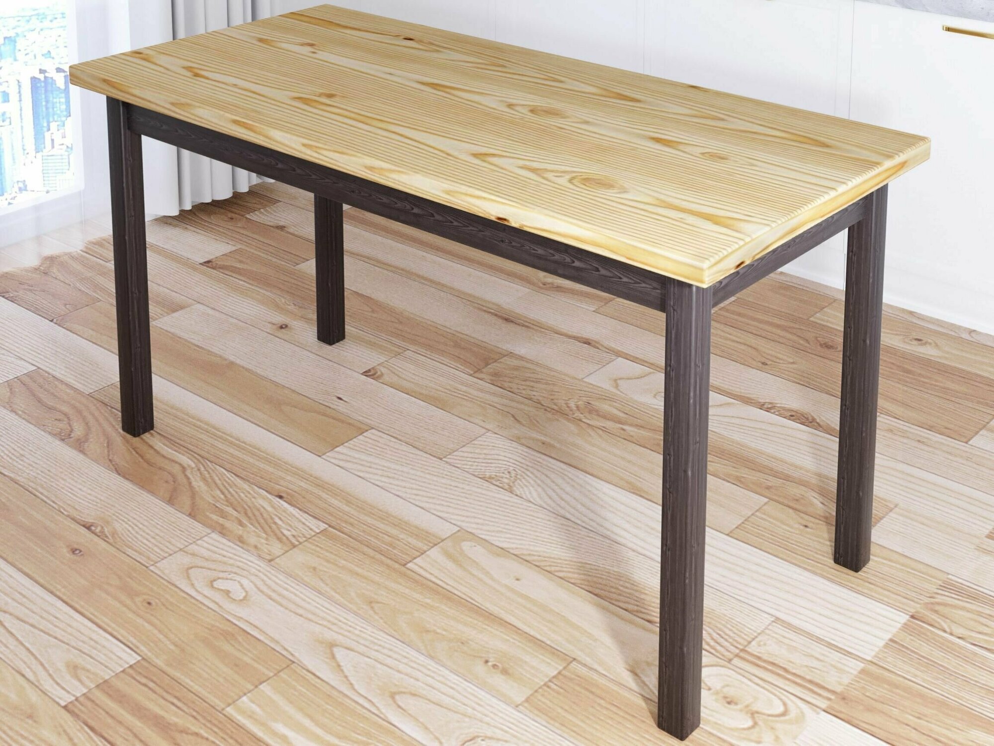 Стол кухонный Классика из массива сосны, лакированная столешница 40 мм и ножки цвета венге, 140х70х75 см