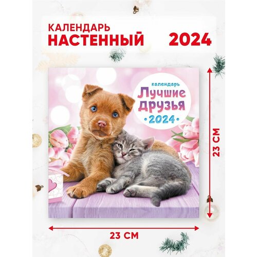 Календарь настенный перекидной 2024 г. 46*23 см Котята, собачки