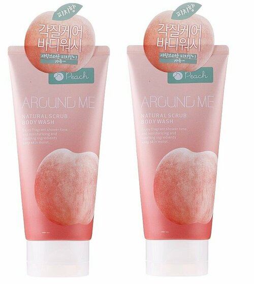 Welcos Гель Around me Peach Natural Scrub Body Wash, 200 мл, 2 шт