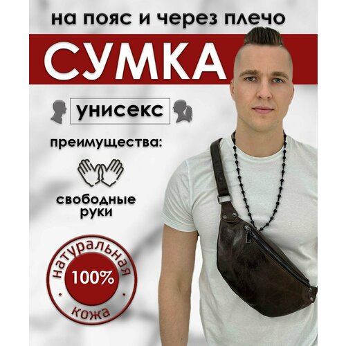 фото Сумка поясная , фактура гладкая, коричневый pouchman