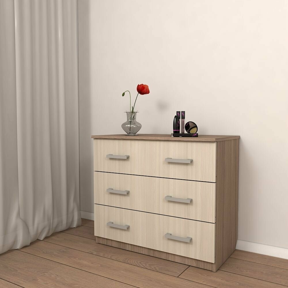 фото Комод Максим 11 с 3-мя ящиками - корпус ясень шимо темный/фасады ясень шимо светлый