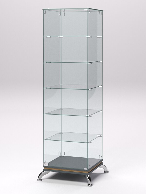 Витрина стеклянная "примавера классик" №501 (с дверкой, задняя стенка - стекло), Темно-серый и Дуб Золотистый 45 x 45 x 167 см