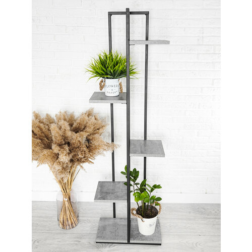 Подставка для цветов напольная металлическая Лофт 6-Лайт полка под кашпо стойка опара для растений стеллаж этажерка на балкон муар бетон 7370₽