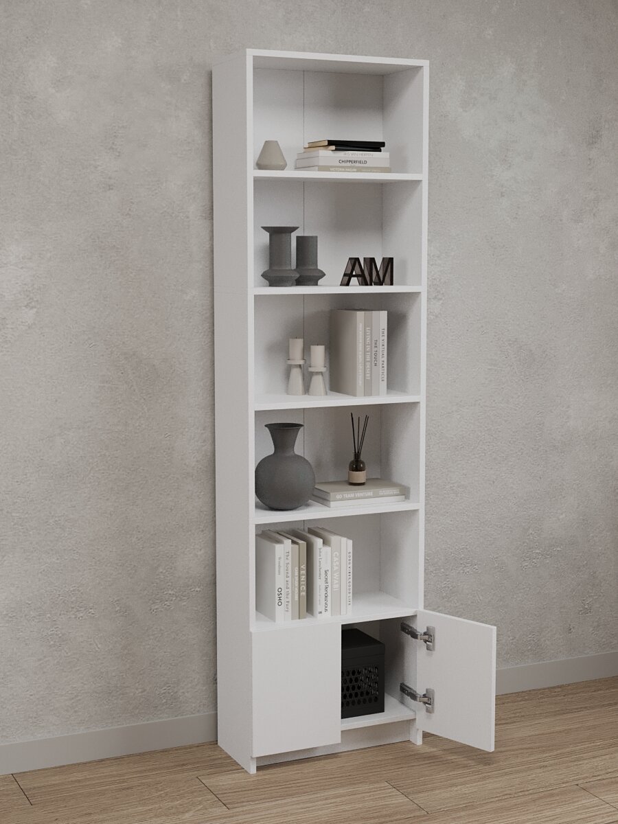 Шкаф-стеллаж открытый для книг АМ Мебель белый шагрень