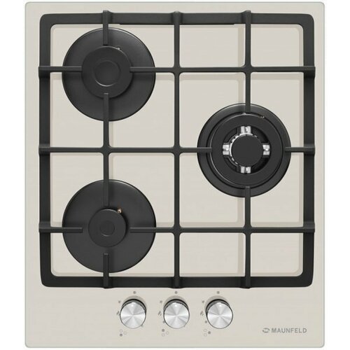 Газовая панель MAUNFELD EGHG4333CBGG газ ширина 45 см 3 конфорки WOK чугунные решетки газ-контроль электроподжиг бежевый 2637000₽