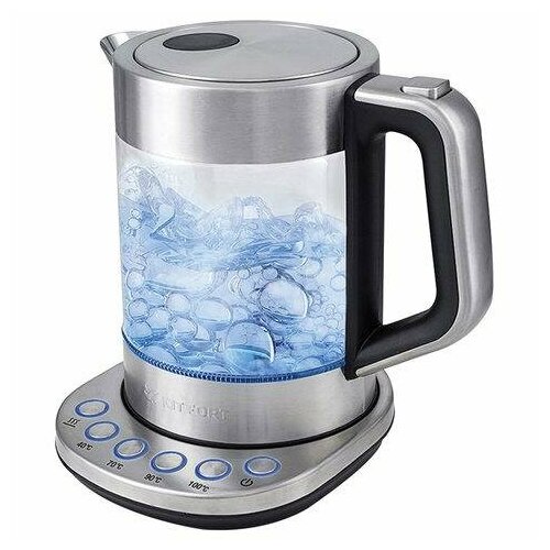 Чайник KITFORT КТ-616 15 л 2200 Вт закрытый нагревательный элемент терморегулятор стекло серебристый KT-616 657700₽