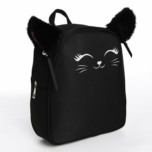 фото Рюкзак текстильный с ушками на заколках "котик", 27*10*23 см, черный цвет nazamok kids