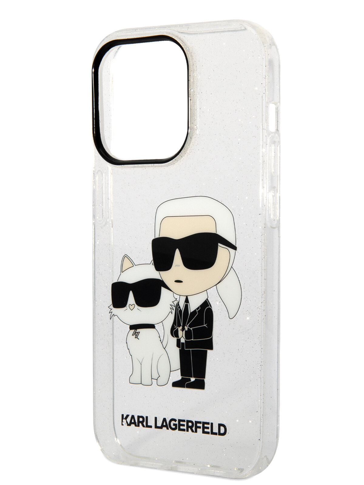 Lagerfeld для iPhone 15 Pro чехол PC/TPU NFT Karl & Choupette Hard Glitter Transparent
