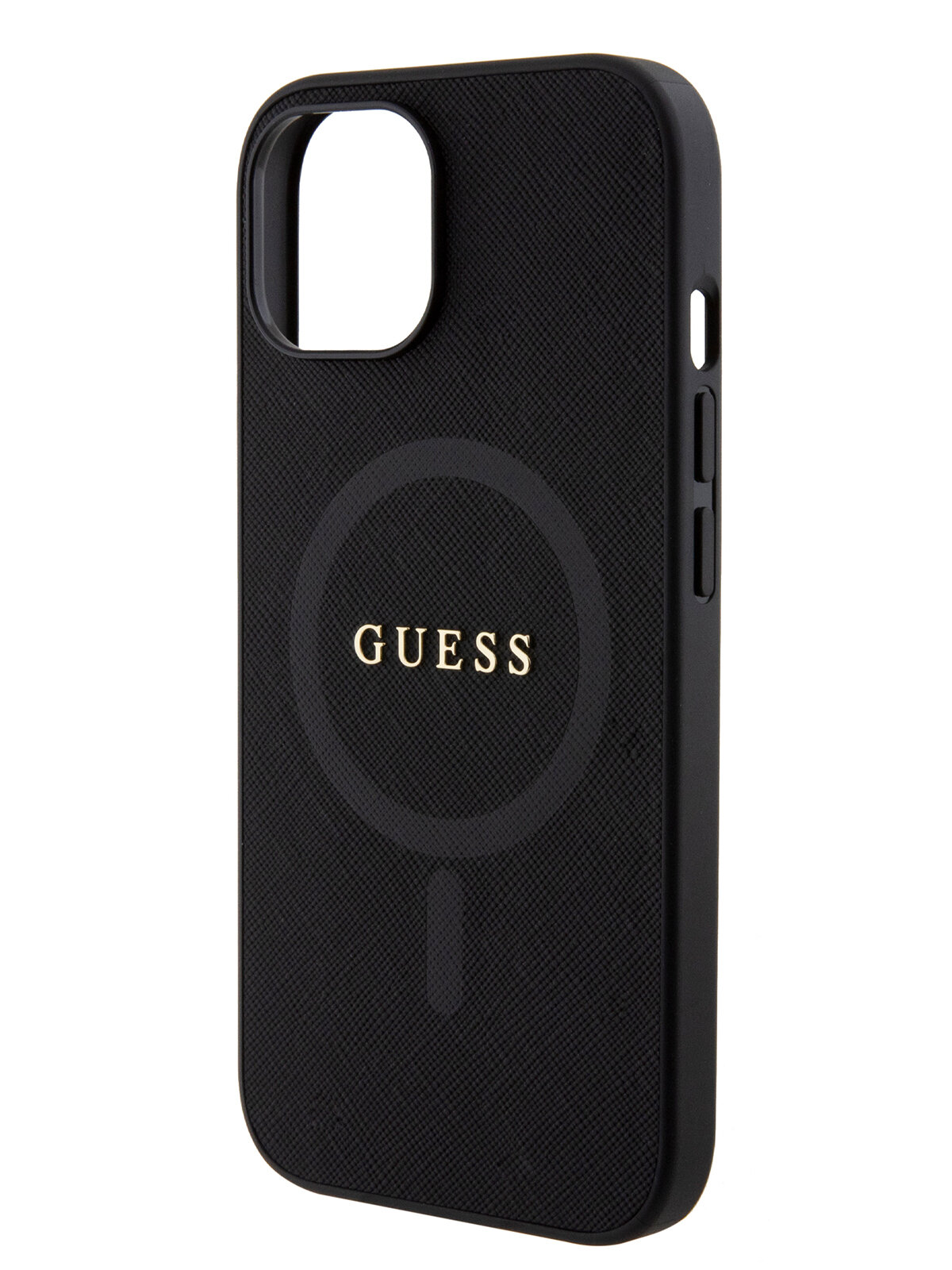 Guess для iPhone 15 чехол PU Saffiano with metal logo Hard Black (MagSafe)