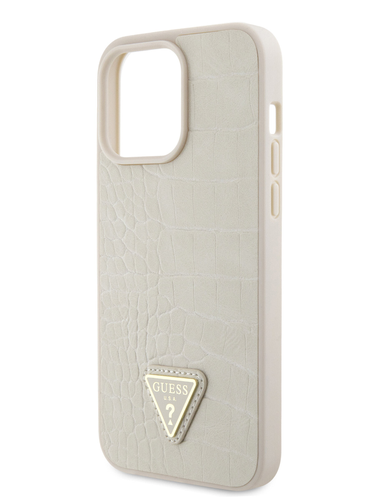 Guess для iPhone 15 Pro Max чехол PU Croco Triangle metal logo Hard Gold