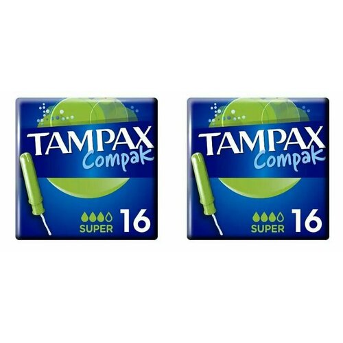 Tampax Тампоны гигиенические с аппликатором, Compak Super Duo, 16 шт/уп, 2 уп